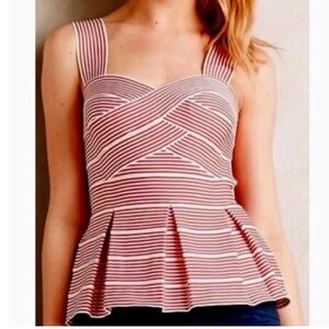 HD in Paris Anthropologie Striped Bandage Peplum Top - Red and White